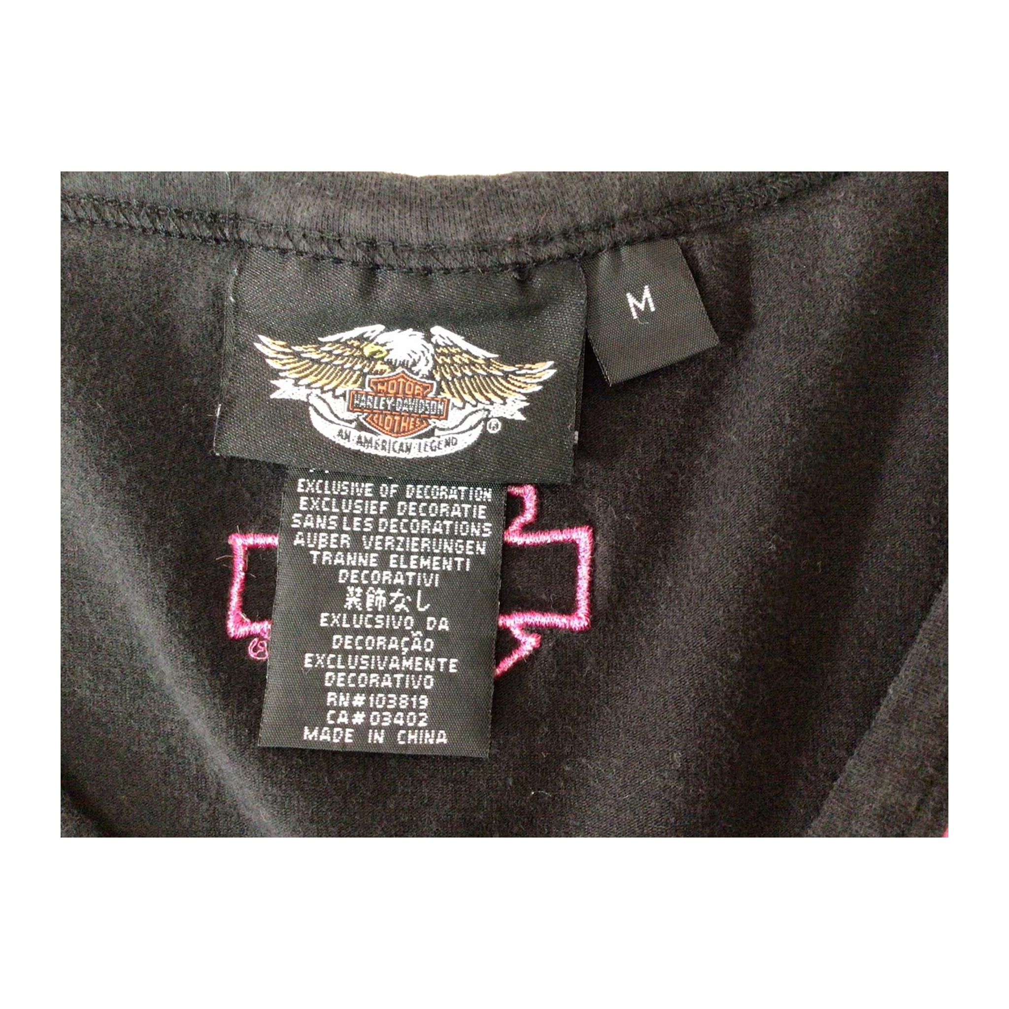 1642 Harley Davidson Women's Contrast Stitch Short Sleeve Baby Doll T Shirt Black M