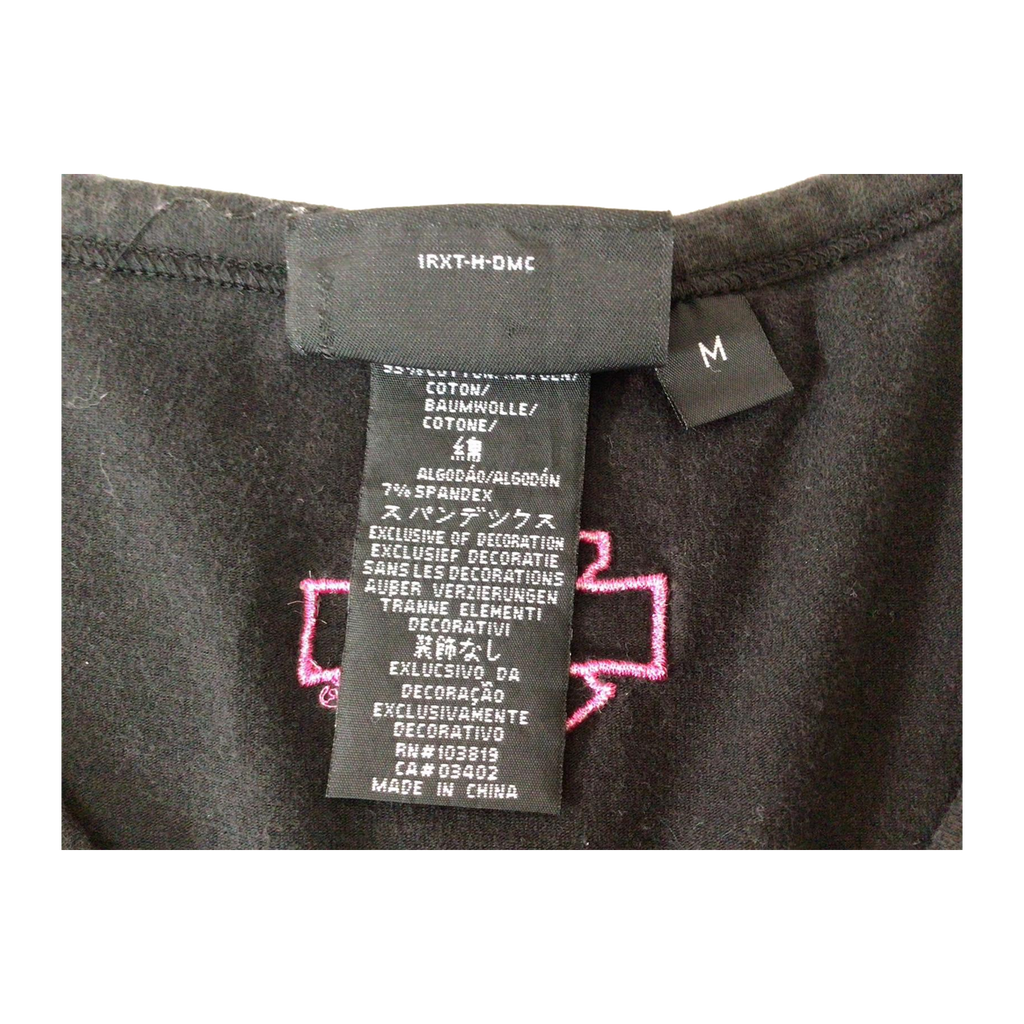 1642 Harley Davidson Women's Contrast Stitch Short Sleeve Baby Doll T Shirt Black M