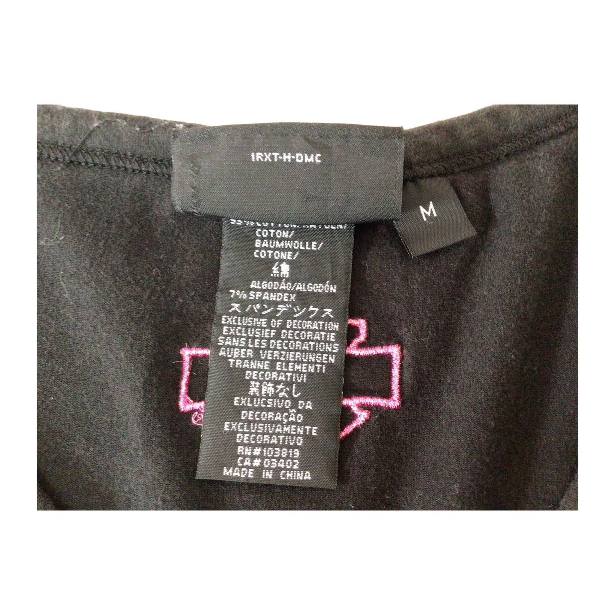 1642 Harley Davidson Women's Contrast Stitch Short Sleeve Baby Doll T Shirt Black M