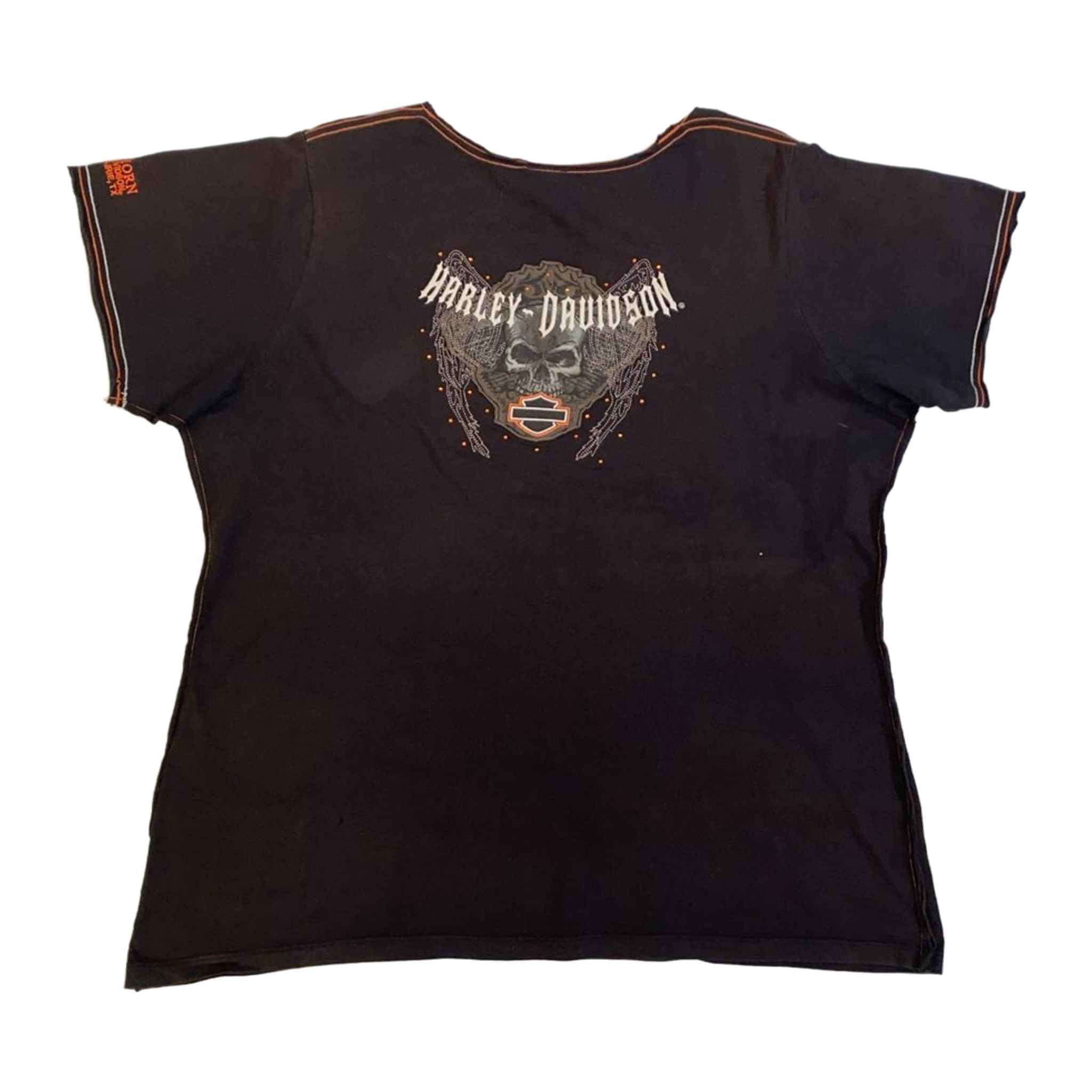 1643 Harley Davidson Women's Rhinestone Skull Short Sleeve T Shirt Black 2XL