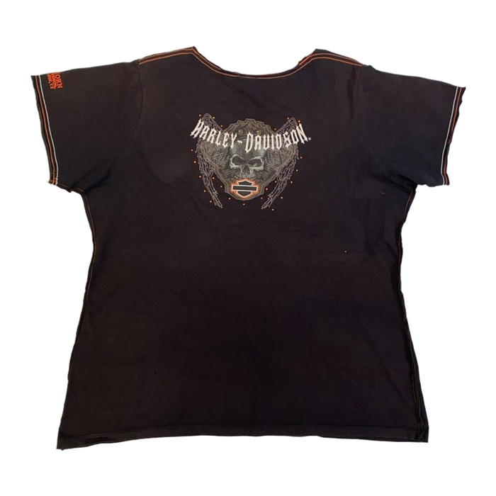 Harley Davidson Women's Rhinestone Skull Short Sleeve T Shirt Black 2XL