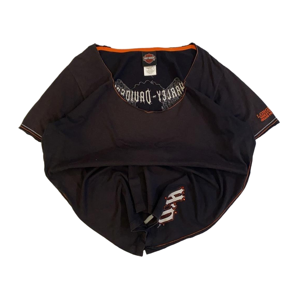 1643 Harley Davidson Women's Rhinestone Skull Short Sleeve T Shirt Black 2XL