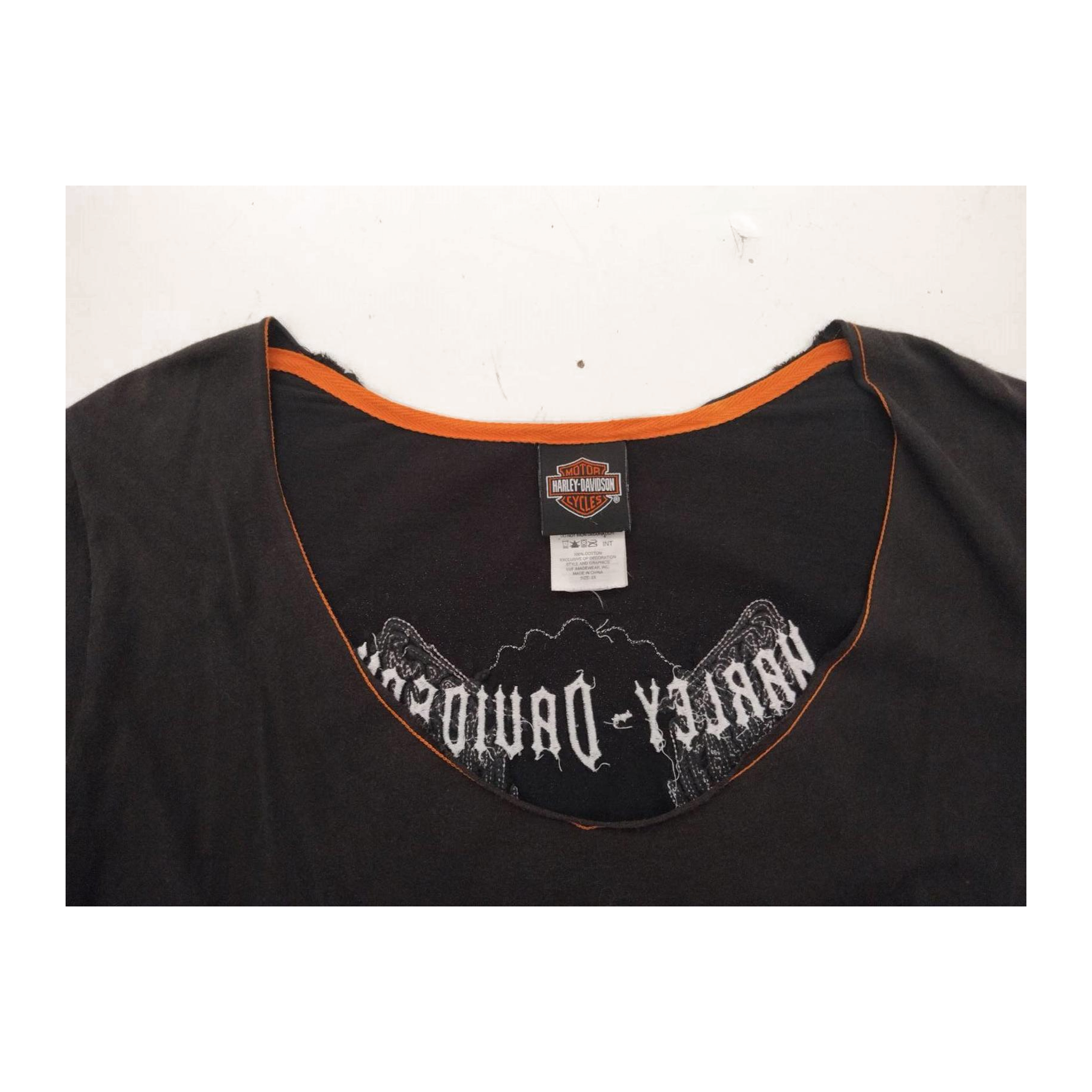 1643 Harley Davidson Women's Rhinestone Skull Short Sleeve T Shirt Black 2XL