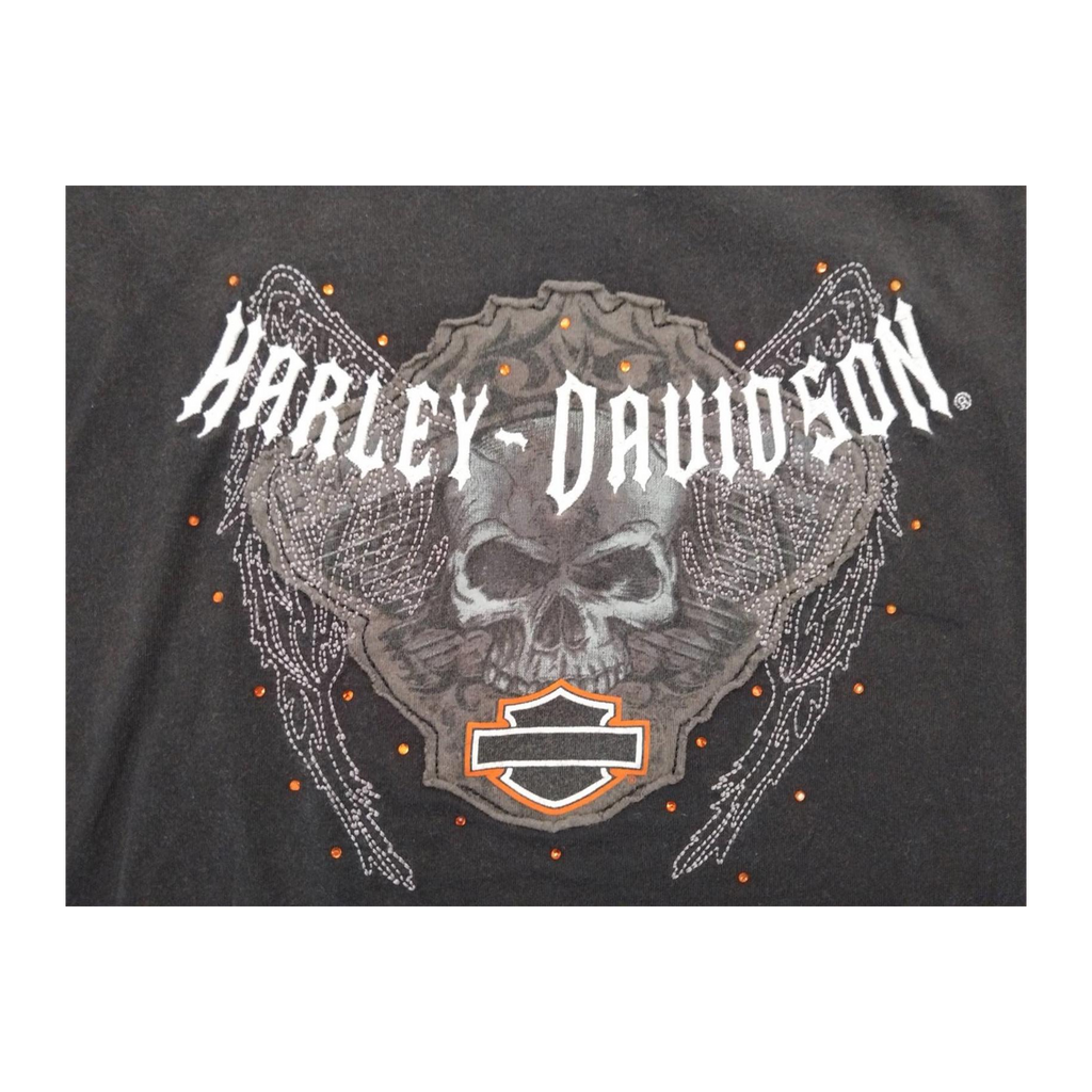 1643 Harley Davidson Women's Rhinestone Skull Short Sleeve T Shirt Black 2XL