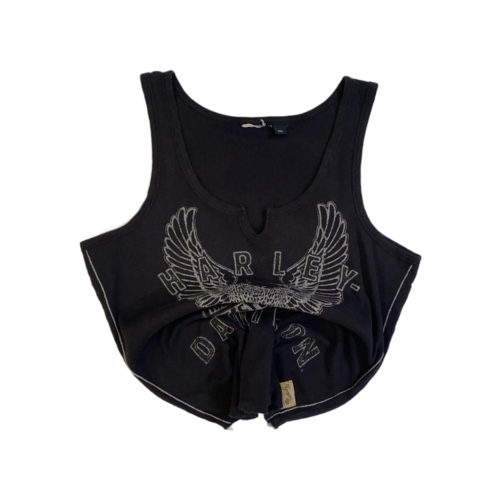 1644 Harley Davidson Women's Eagle Logo Contrast Stitch Ribbed Tank Top Black 2XL
