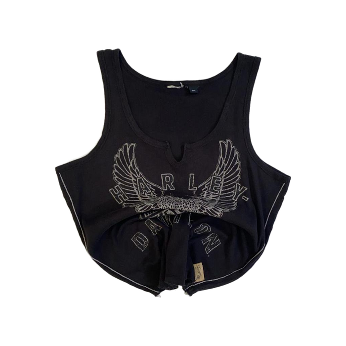Harley Davidson Women's Eagle Logo Contrast Stitch Ribbed Tank Top Black 2XL