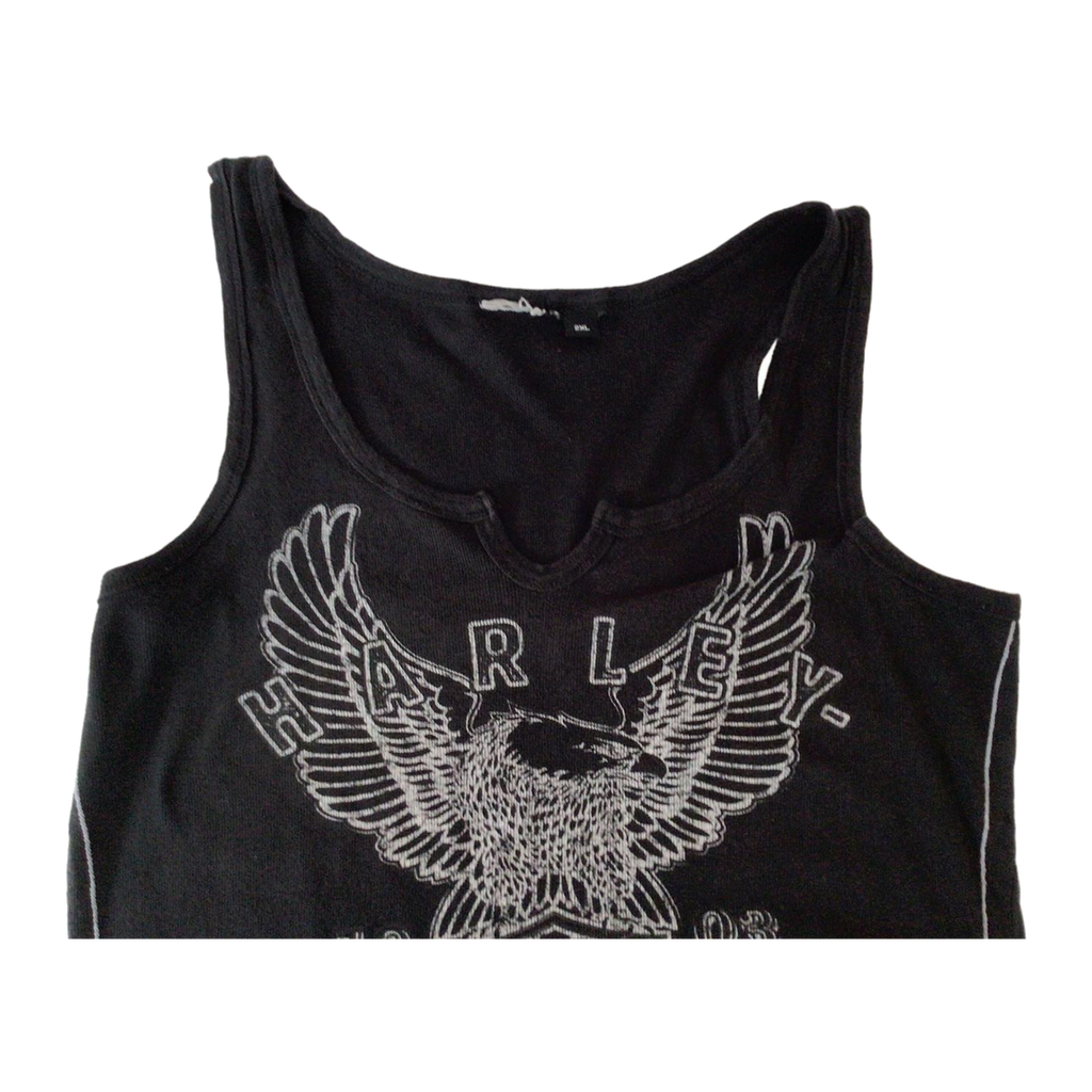 1644 Harley Davidson Women's Eagle Logo Contrast Stitch Ribbed Tank Top Black 2XL