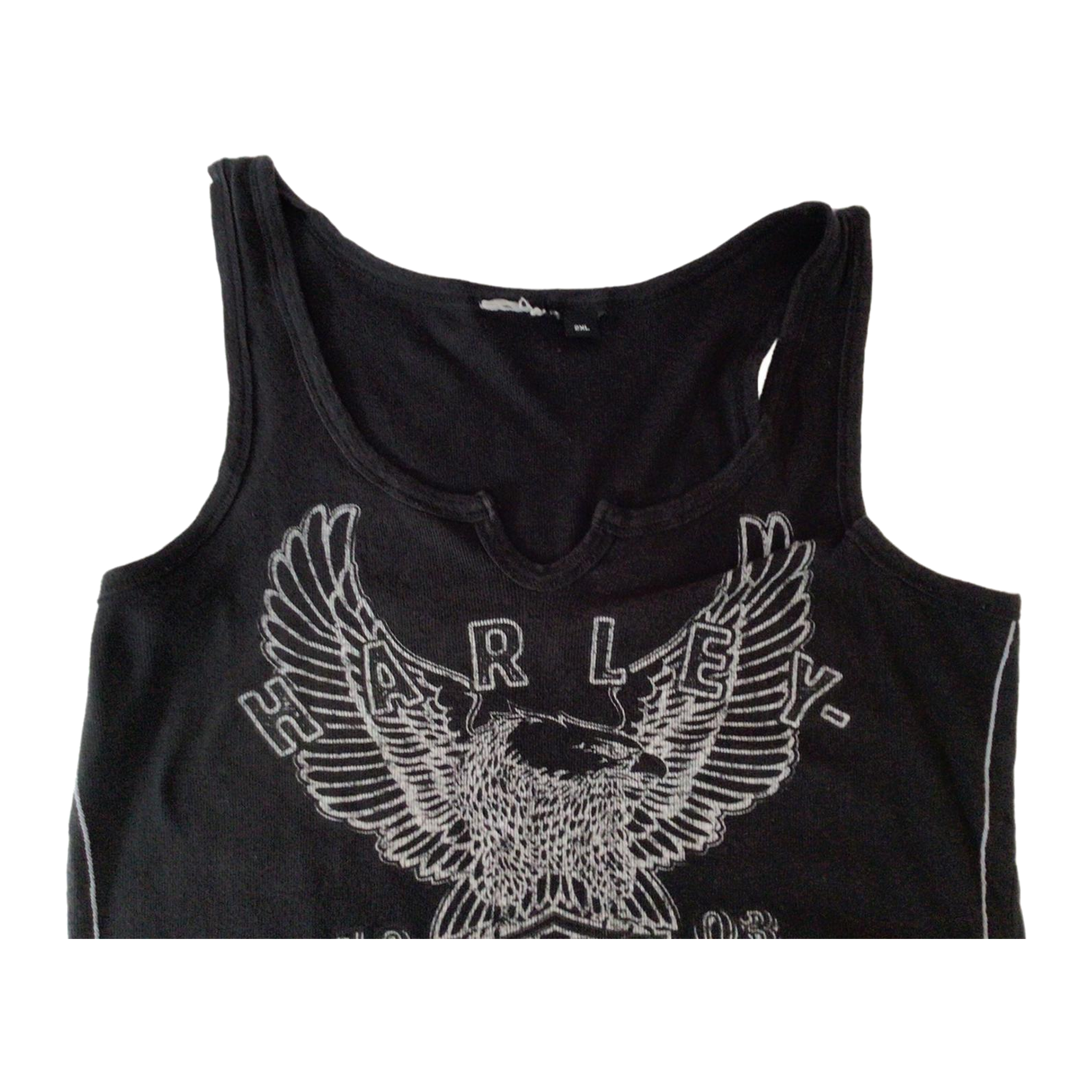 1644 Harley Davidson Women's Eagle Logo Contrast Stitch Ribbed Tank Top Black 2XL