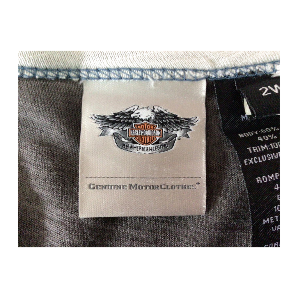 1645 Harley Davidson Women's Boho Accent Quarter Sleeve Baseball T Grey 2XL