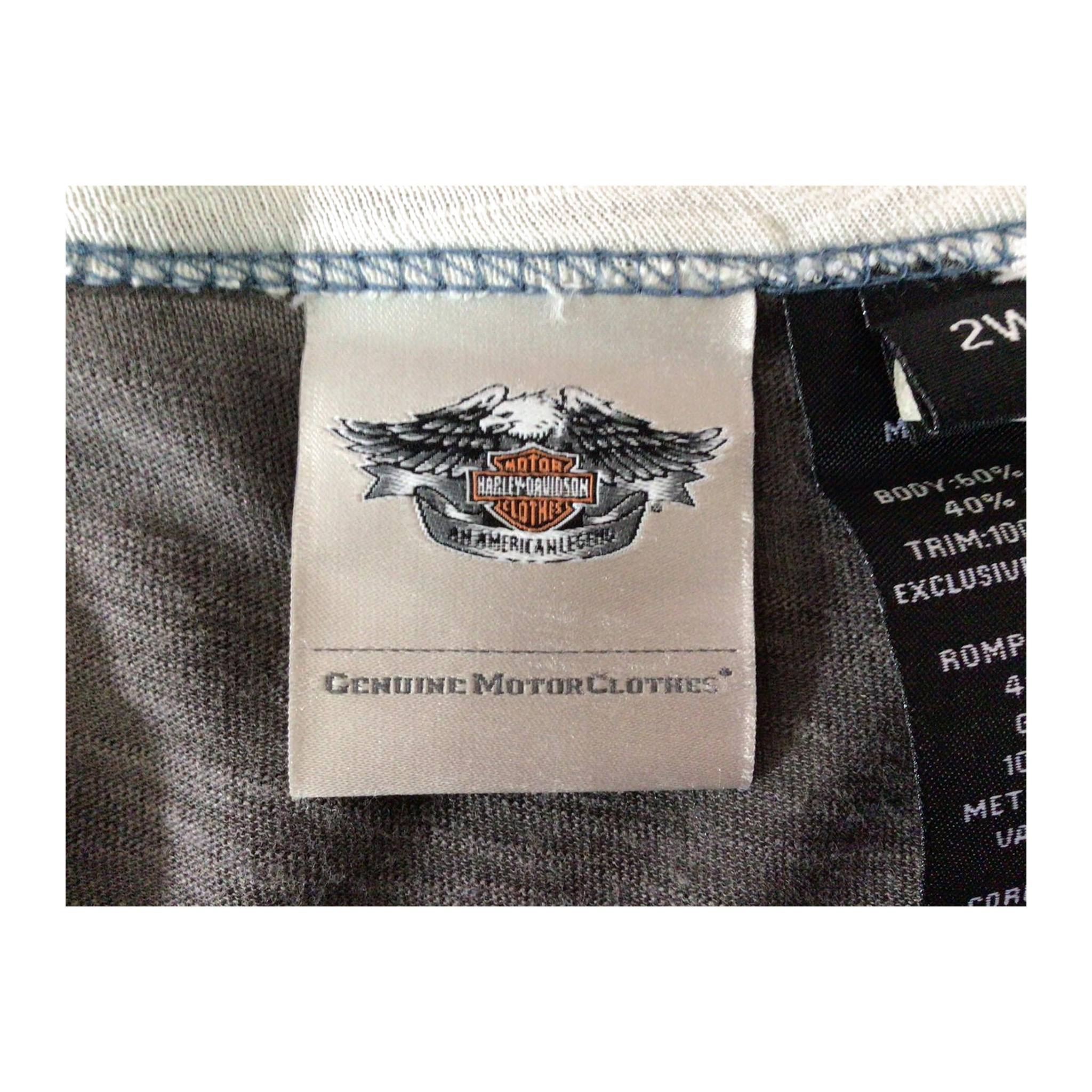 1645 Harley Davidson Women's Boho Accent Quarter Sleeve Baseball T Grey 2XL