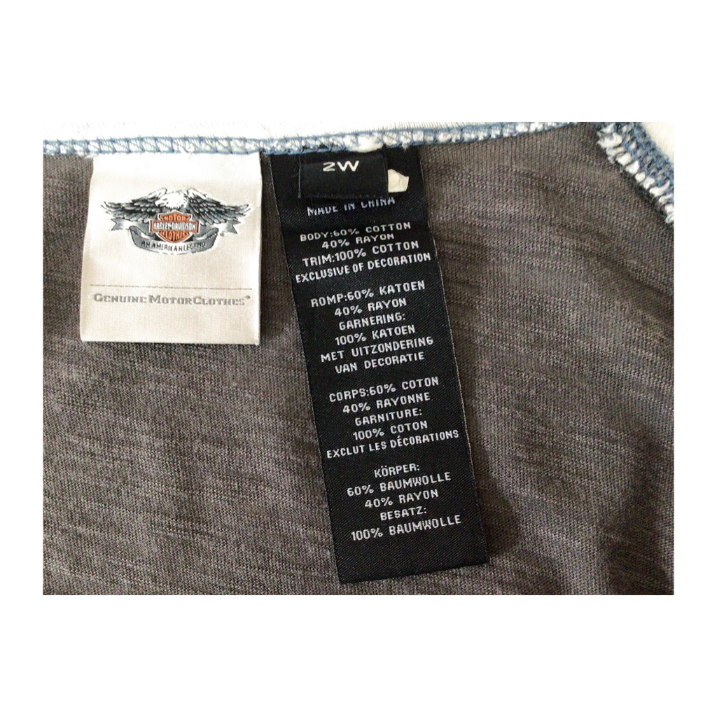 1645 Harley Davidson Women's Boho Accent Quarter Sleeve Baseball T Grey 2XL
