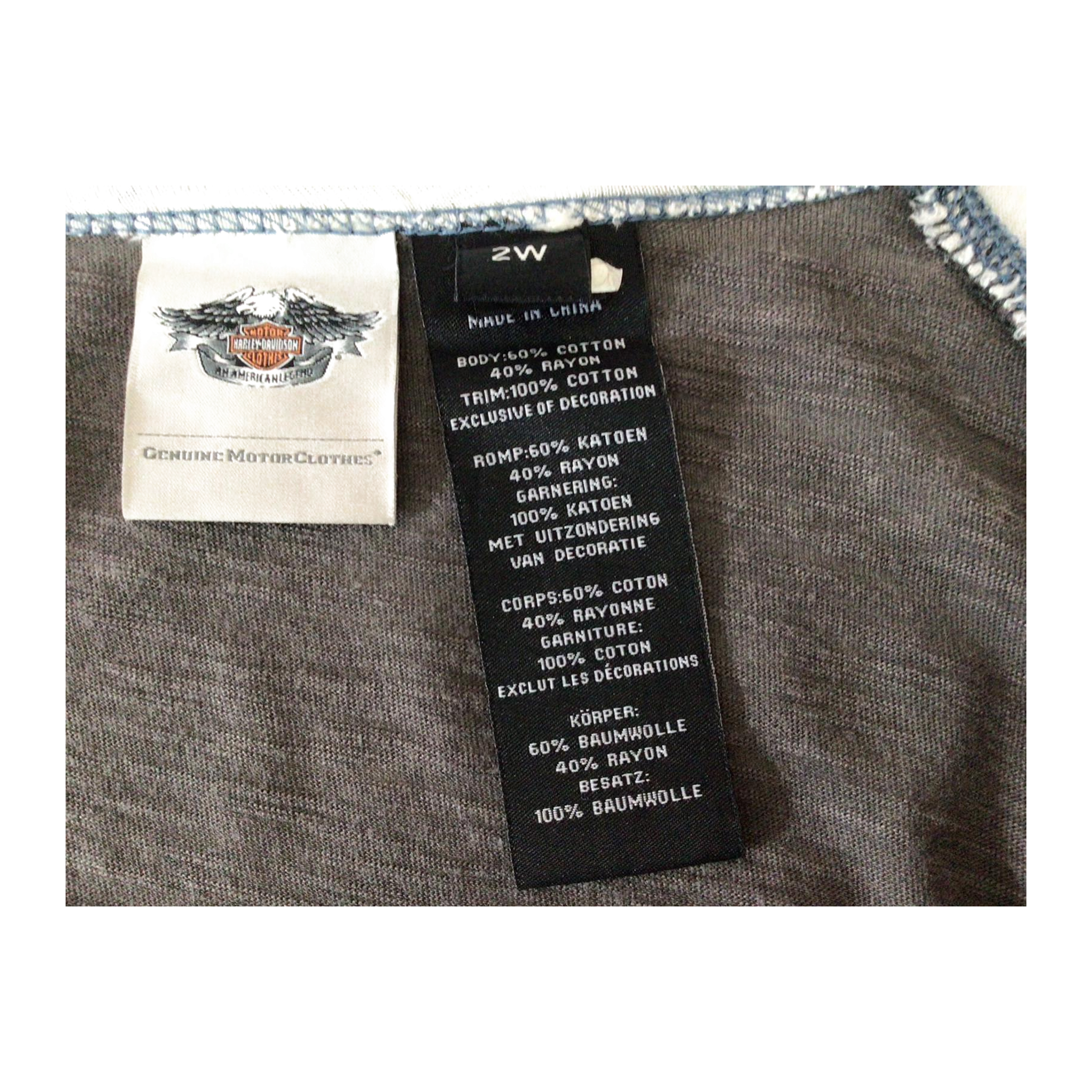 1645 Harley Davidson Women's Boho Accent Quarter Sleeve Baseball T Grey 2XL