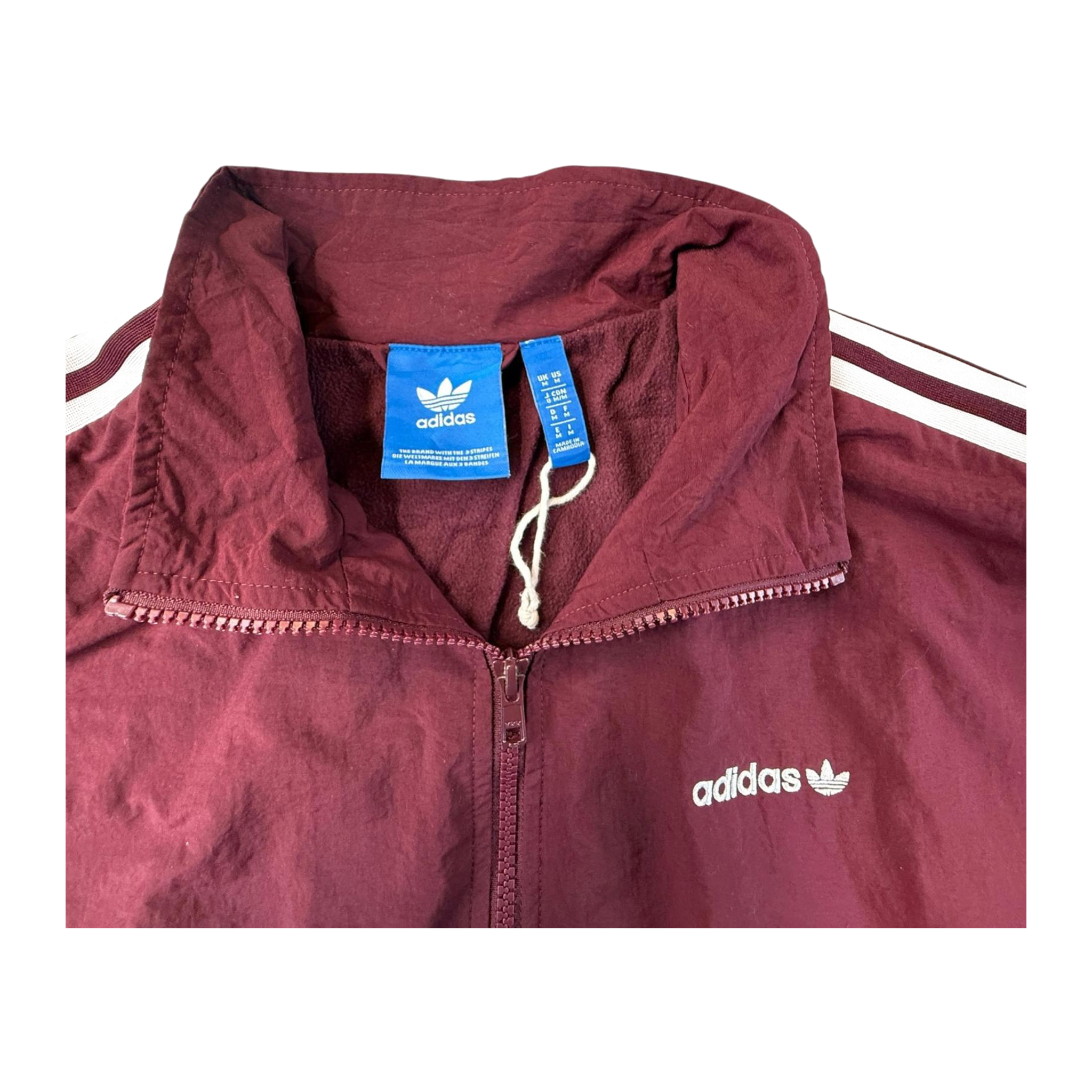 Adidas Originals Trefoil Double Layer Fleece Lined Jacket Burgundy M