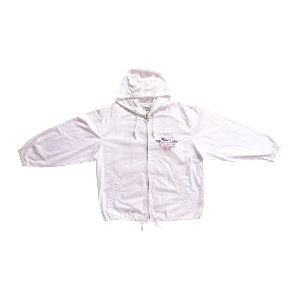 358 Ceronias Diving Lightweight Long Sleeve Zip Up Hooded Cotton Jacket White L