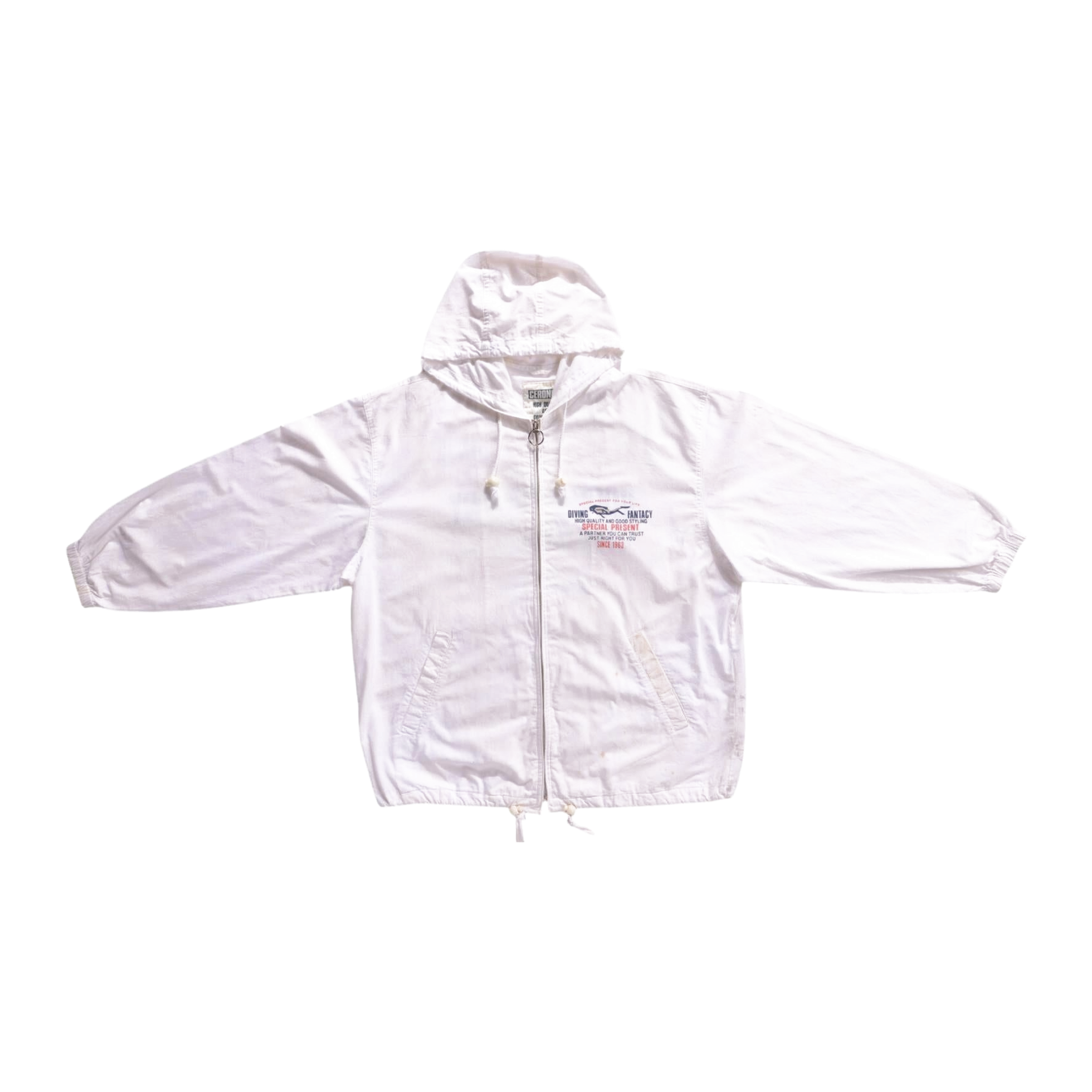 358 Ceronias Diving Lightweight Long Sleeve Zip Up Hooded Cotton Jacket White L