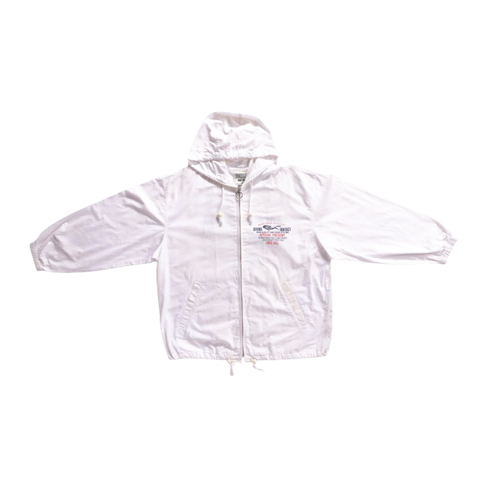 Ceronias Diving Lightweight Long Sleeve Zip Up Hooded Cotton Jacket White L