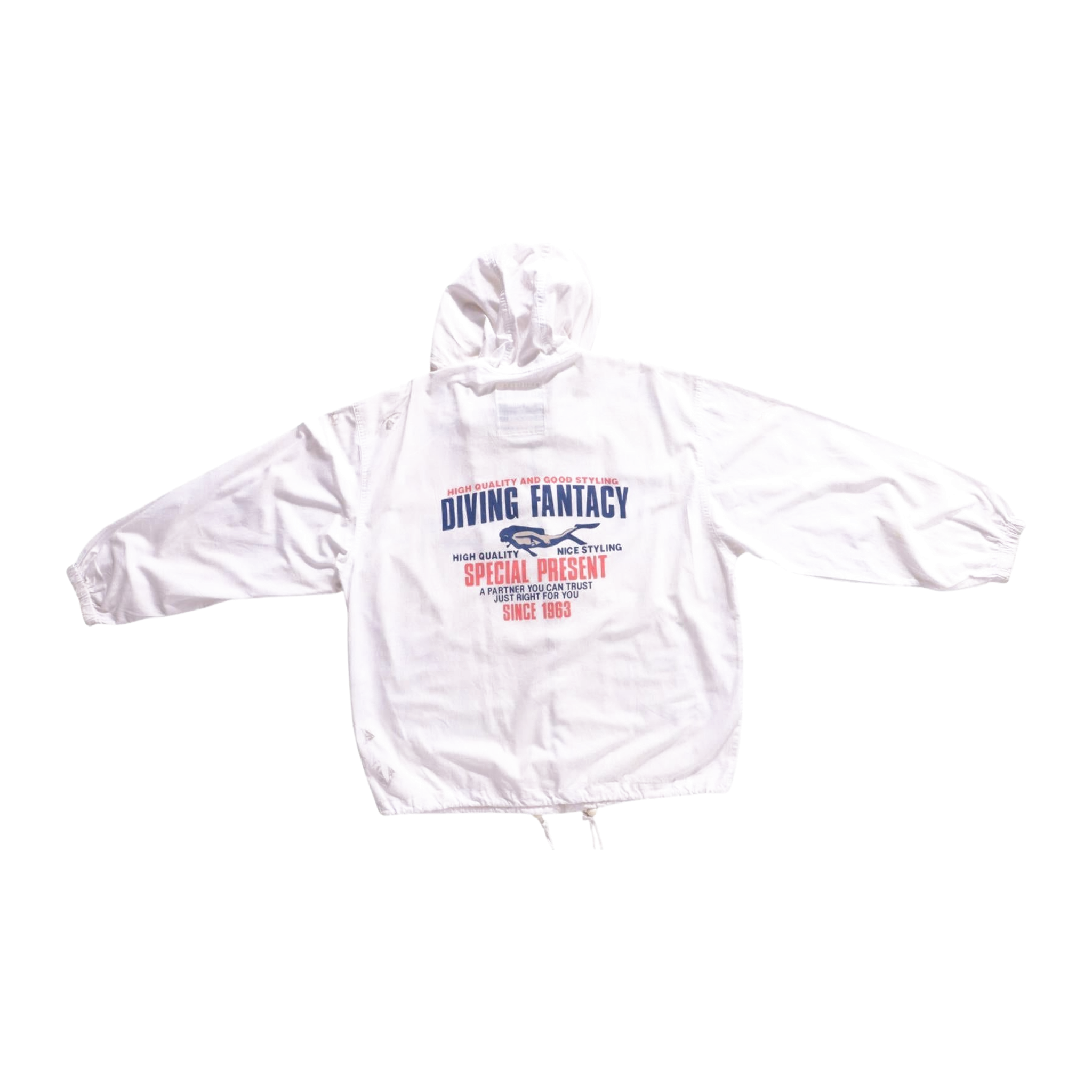 358 Ceronias Diving Lightweight Long Sleeve Zip Up Hooded Cotton Jacket White L