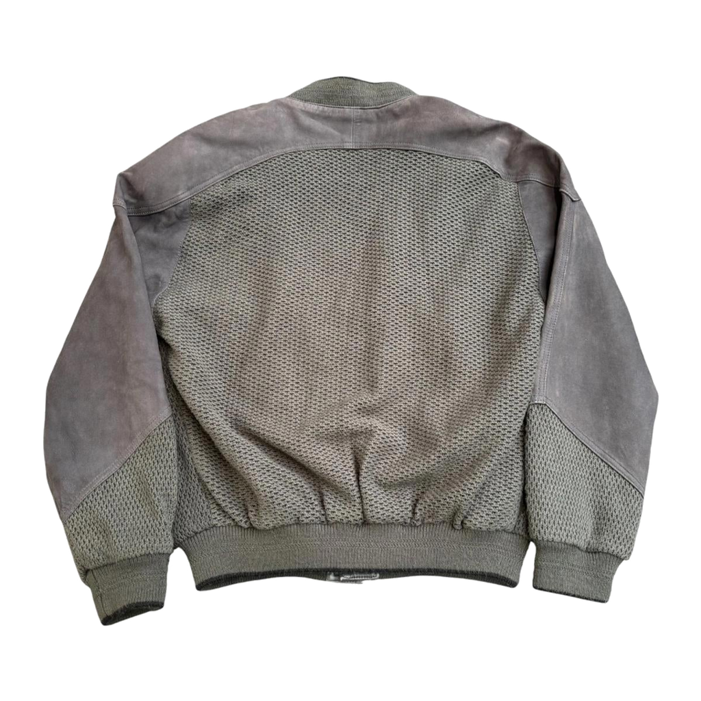 356 Aquascutum Classic 4 Button Leather Trim Wool Cardigan Jacket Khaki Grey L