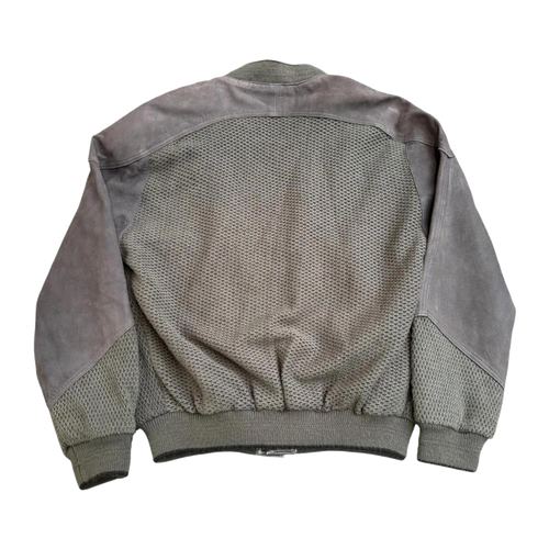 356 Aquascutum Classic 4 Button Leather Trim Wool Cardigan Jacket Khaki Grey L
