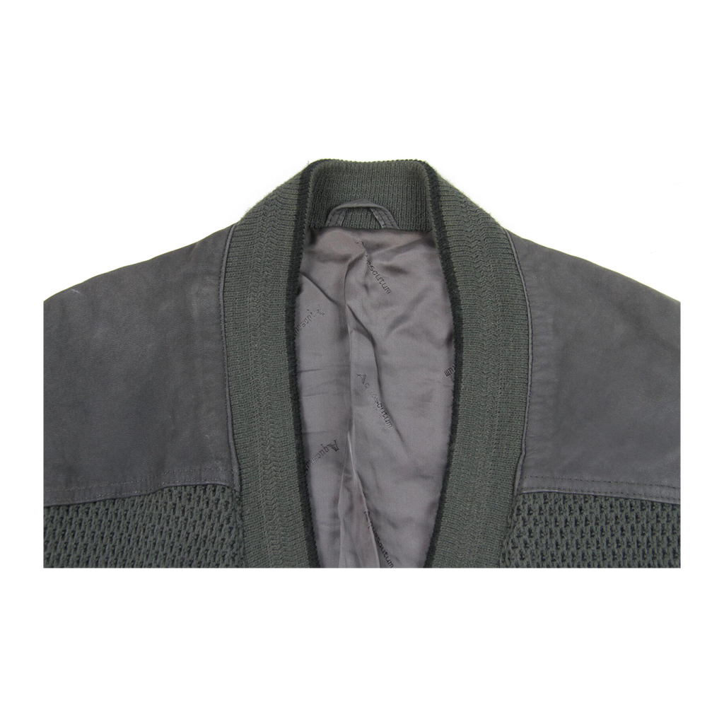 356 Aquascutum Classic 4 Button Leather Trim Wool Cardigan Jacket Khaki Grey L