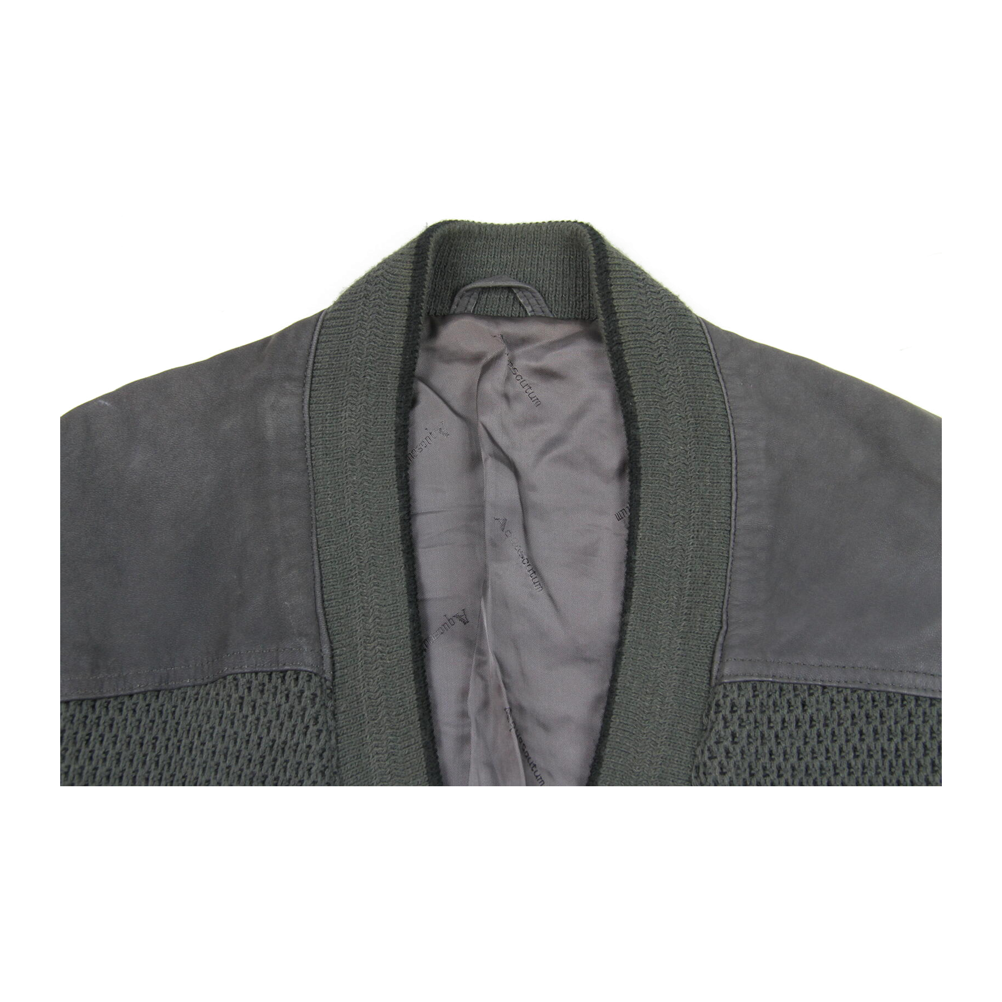 356 Aquascutum Classic 4 Button Leather Trim Wool Cardigan Jacket Khaki Grey L