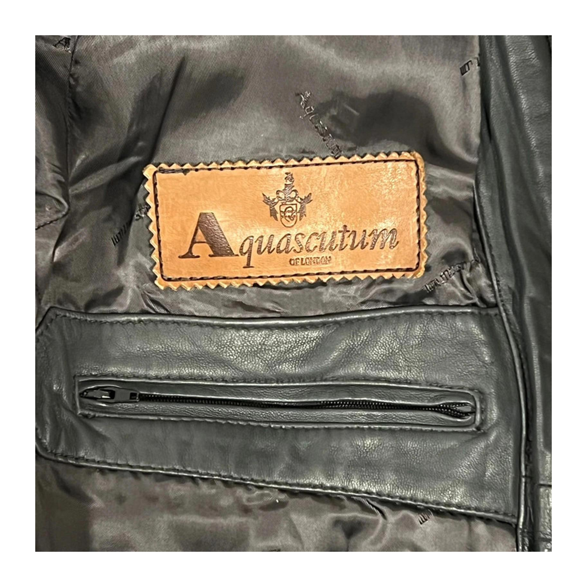 356 Aquascutum Classic 4 Button Leather Trim Wool Cardigan Jacket Khaki Grey L