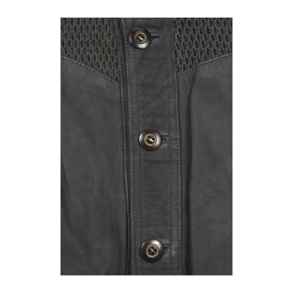 356 Aquascutum Classic 4 Button Leather Trim Wool Cardigan Jacket Khaki Grey L