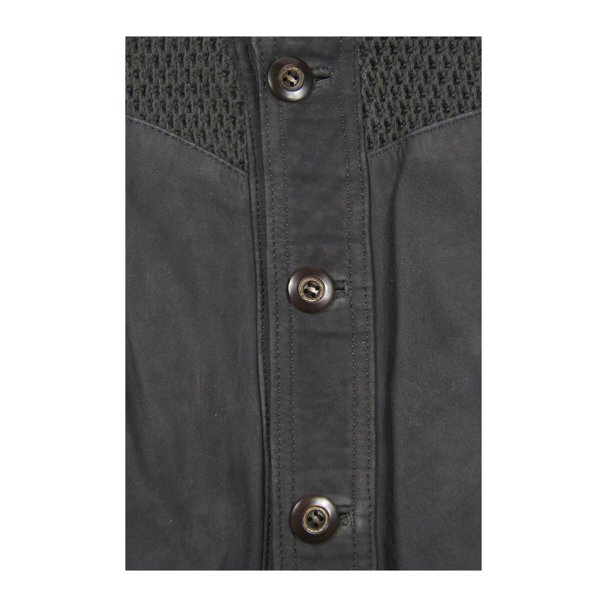 356 Aquascutum Classic 4 Button Leather Trim Wool Cardigan Jacket Khaki Grey L