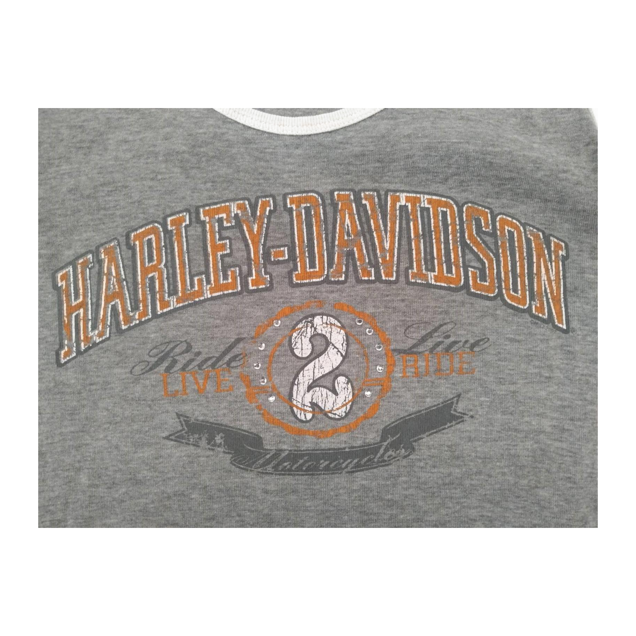 1611 Harley Davidson Women's Rhinestone Accent Ride 2 Live Sleeveless Tank Top Grey S