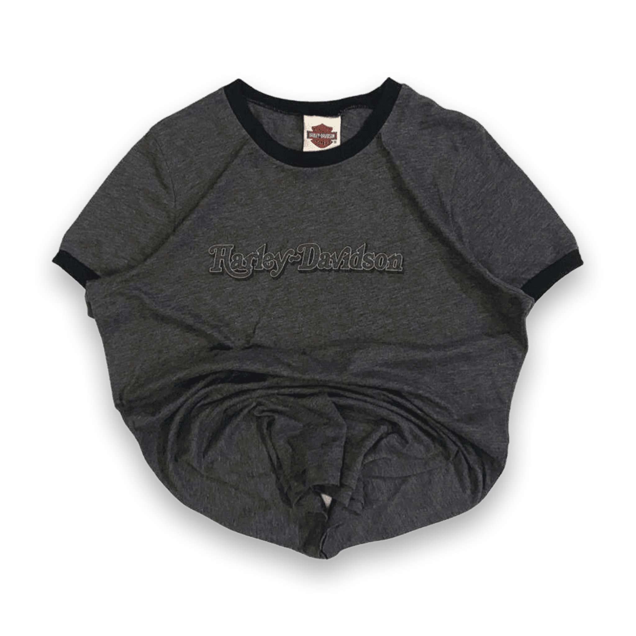 Harley Davidson Women's Contrast Rib Short Sleeve T Shirt Grey 2XL