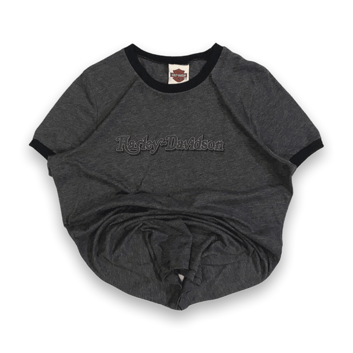 Harley Davidson Women's Contrast Rib Short Sleeve T Shirt Grey 2XL