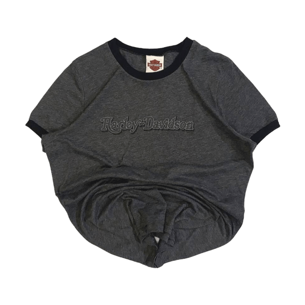 Harley Davidson Women's Contrast Rib Short Sleeve T Shirt Grey 2XL