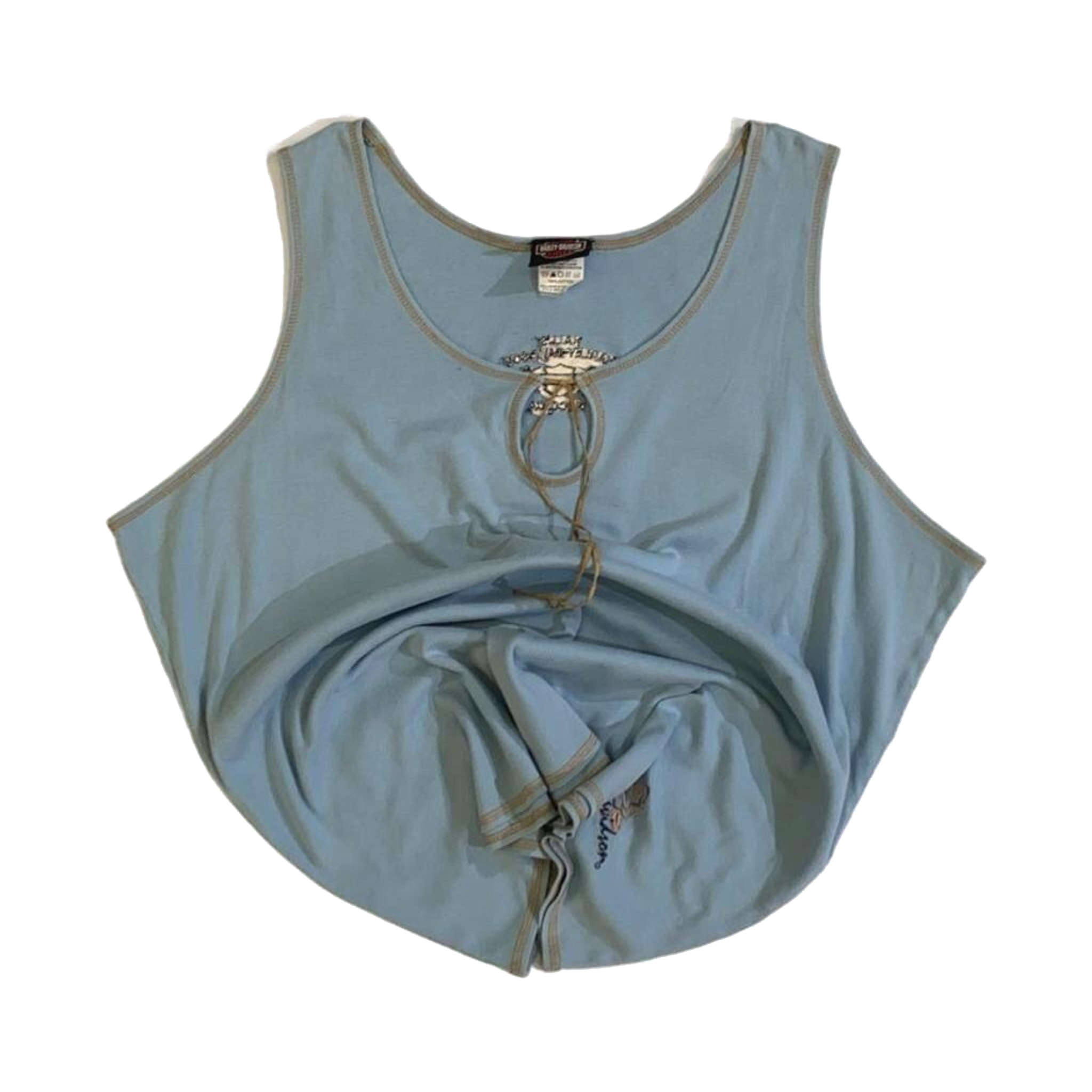 1662 Harley Davidson Women's Contrast Stitch Keyhole Neckline Tank Top Powder Blue 2XL