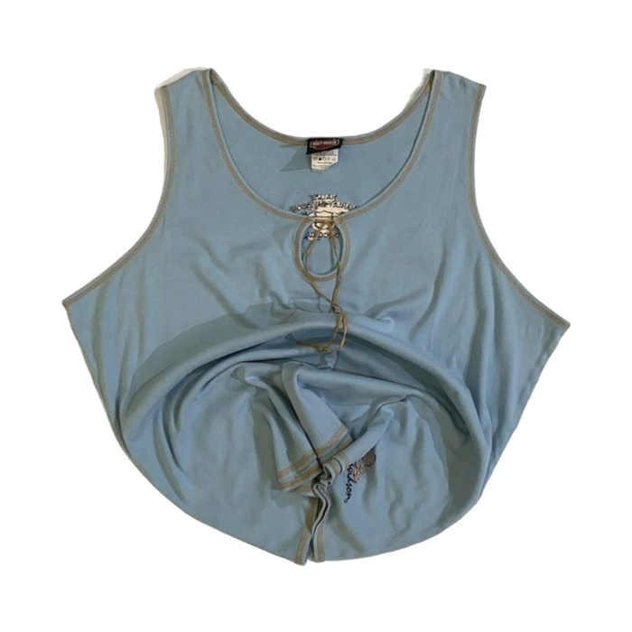 Harley Davidson Women's Contrast Stitch Keyhole Neckline Tank Top Powder Blue 2XL