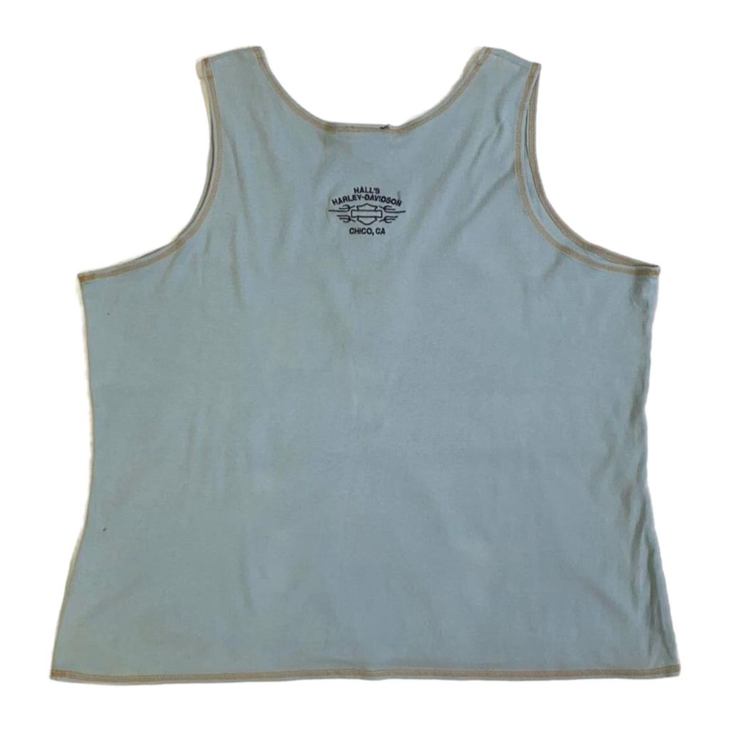 1662 Harley Davidson Women's Contrast Stitch Keyhole Neckline Tank Top Powder Blue 2XL