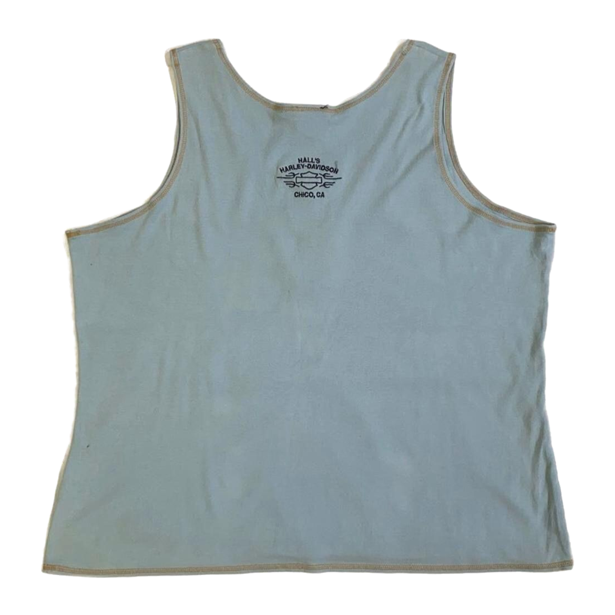 1662 Harley Davidson Women's Contrast Stitch Keyhole Neckline Tank Top Powder Blue 2XL
