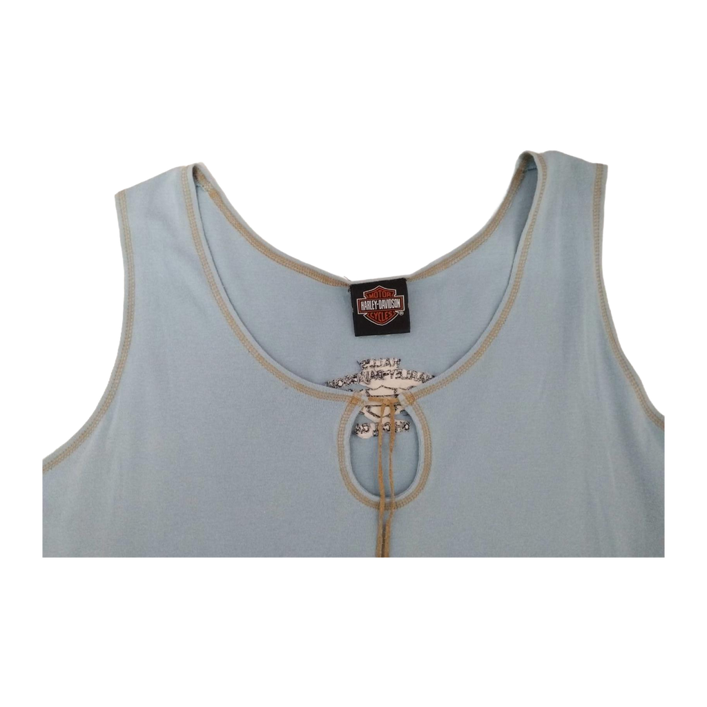 1662 Harley Davidson Women's Contrast Stitch Keyhole Neckline Tank Top Powder Blue 2XL