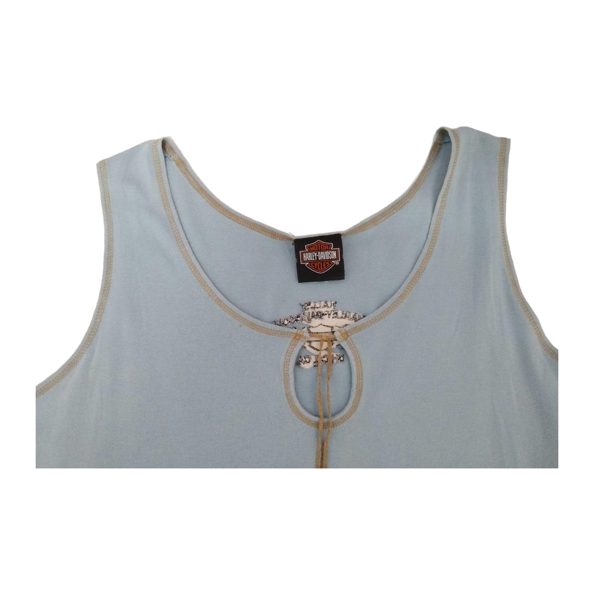 1662 Harley Davidson Women's Contrast Stitch Keyhole Neckline Tank Top Powder Blue 2XL