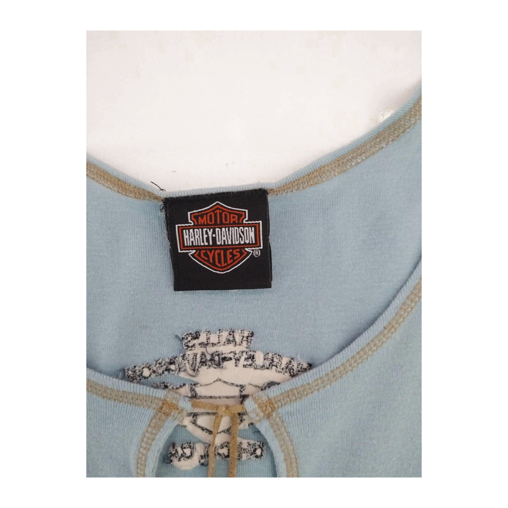 1662 Harley Davidson Women's Contrast Stitch Keyhole Neckline Tank Top Powder Blue 2XL