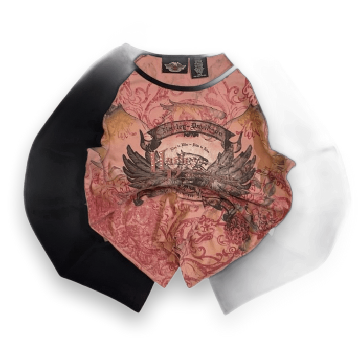 Harley Davidson Y2K Airbrush Tattoo Style Baseball T Shirt Pink M