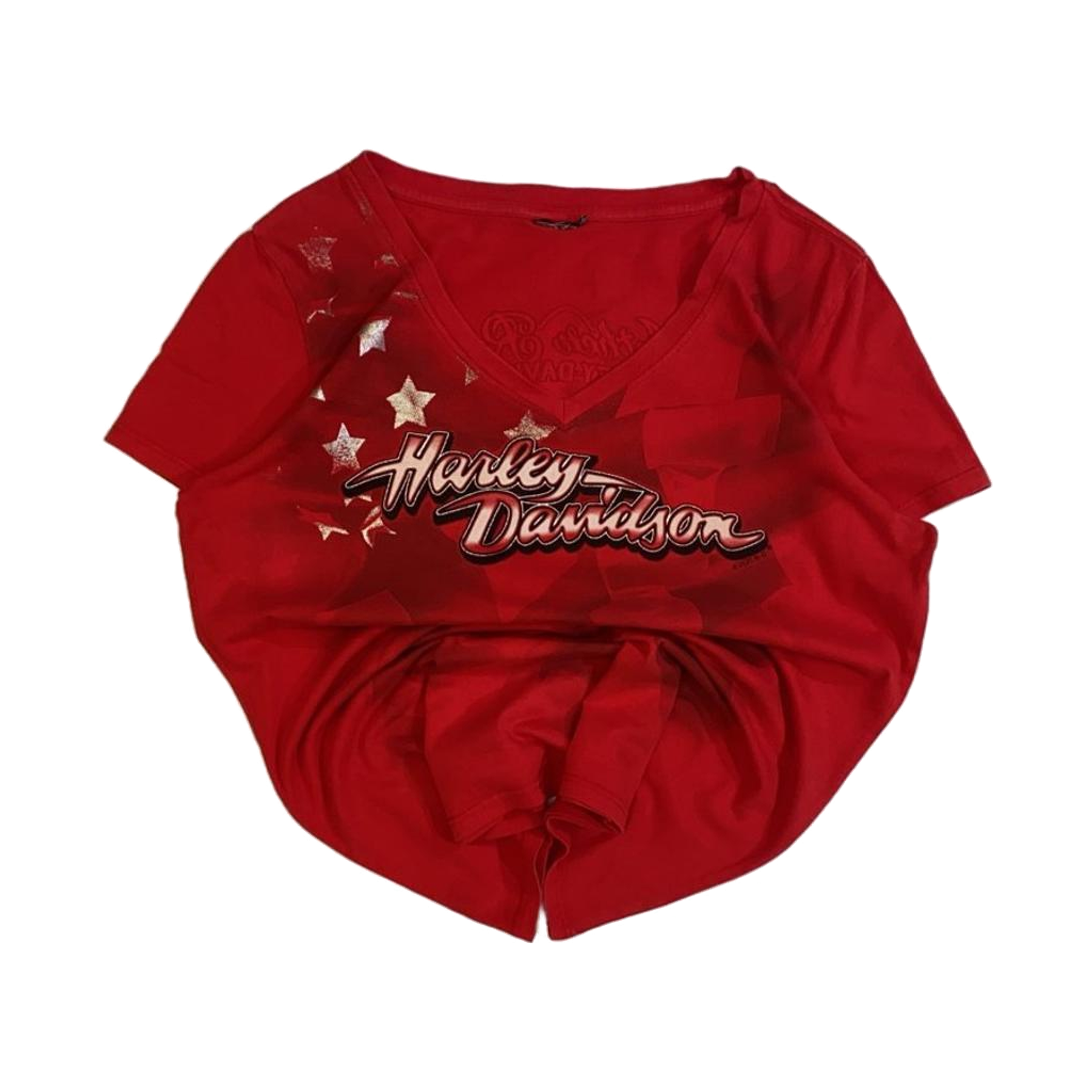 1659 Harley Davidson Women's Mother Road Stars and Stripes Short Sleeve V Neck T Shirt Red L