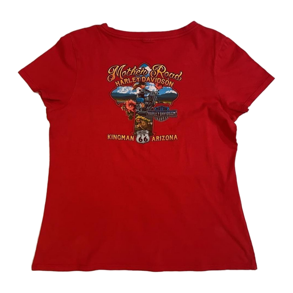 1659 Harley Davidson Women's Mother Road Stars and Stripes Short Sleeve V Neck T Shirt Red L