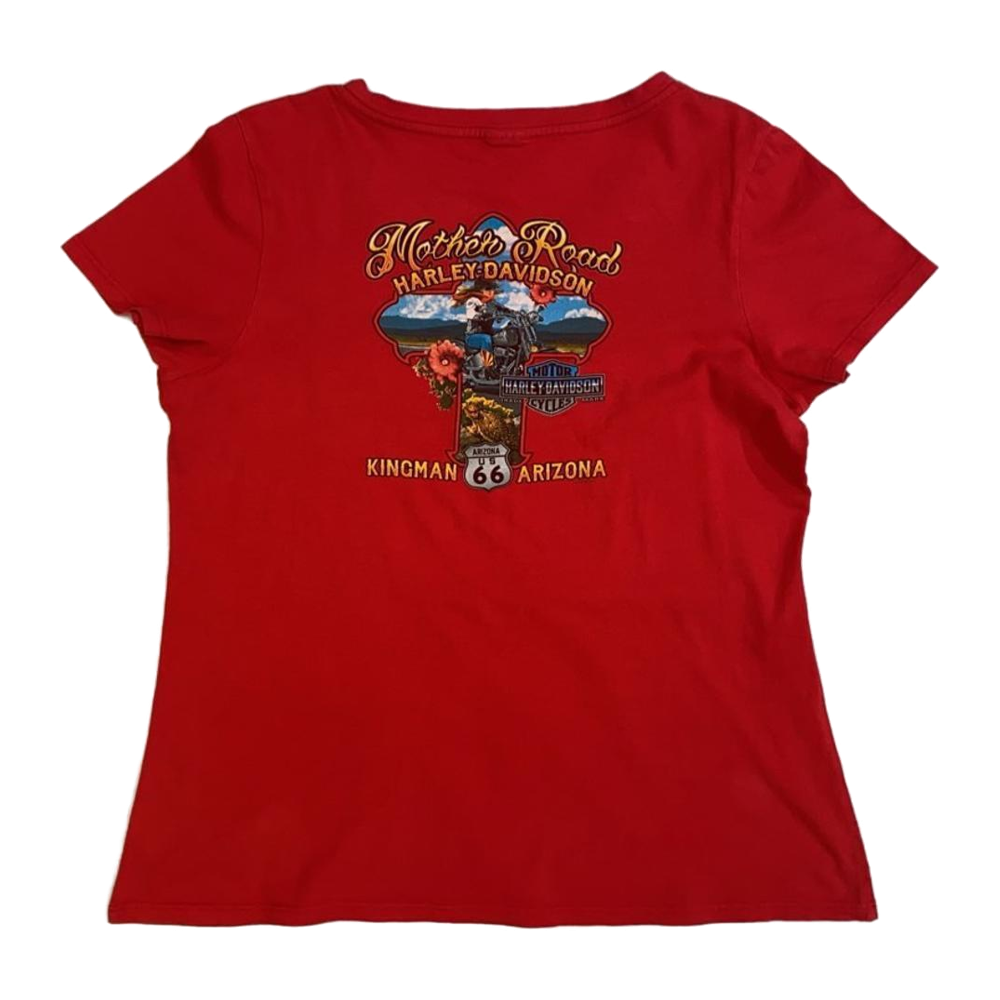 1659 Harley Davidson Women's Mother Road Stars and Stripes Short Sleeve V Neck T Shirt Red L