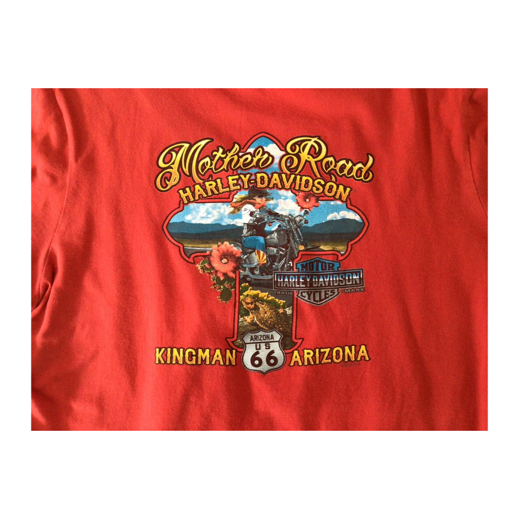 1659 Harley Davidson Women's Mother Road Stars and Stripes Short Sleeve V Neck T Shirt Red L