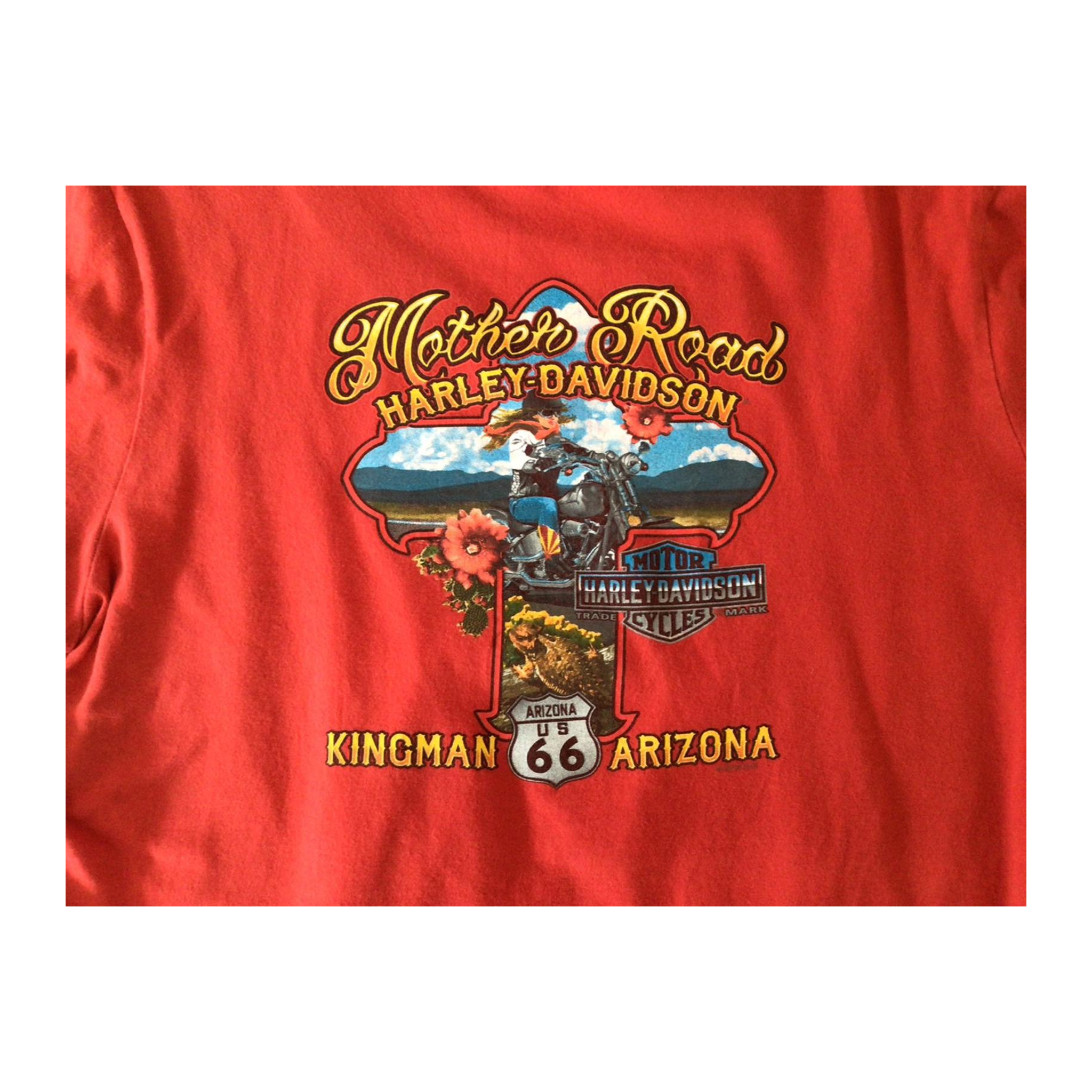 1659 Harley Davidson Women's Mother Road Stars and Stripes Short Sleeve V Neck T Shirt Red L