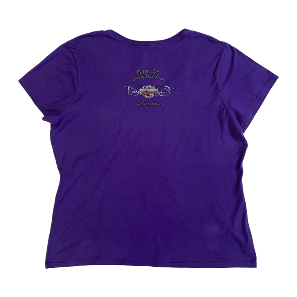 1658 Harley Davidson Women's Y2K Short Sleeve V Neck T Shirt Purple XL