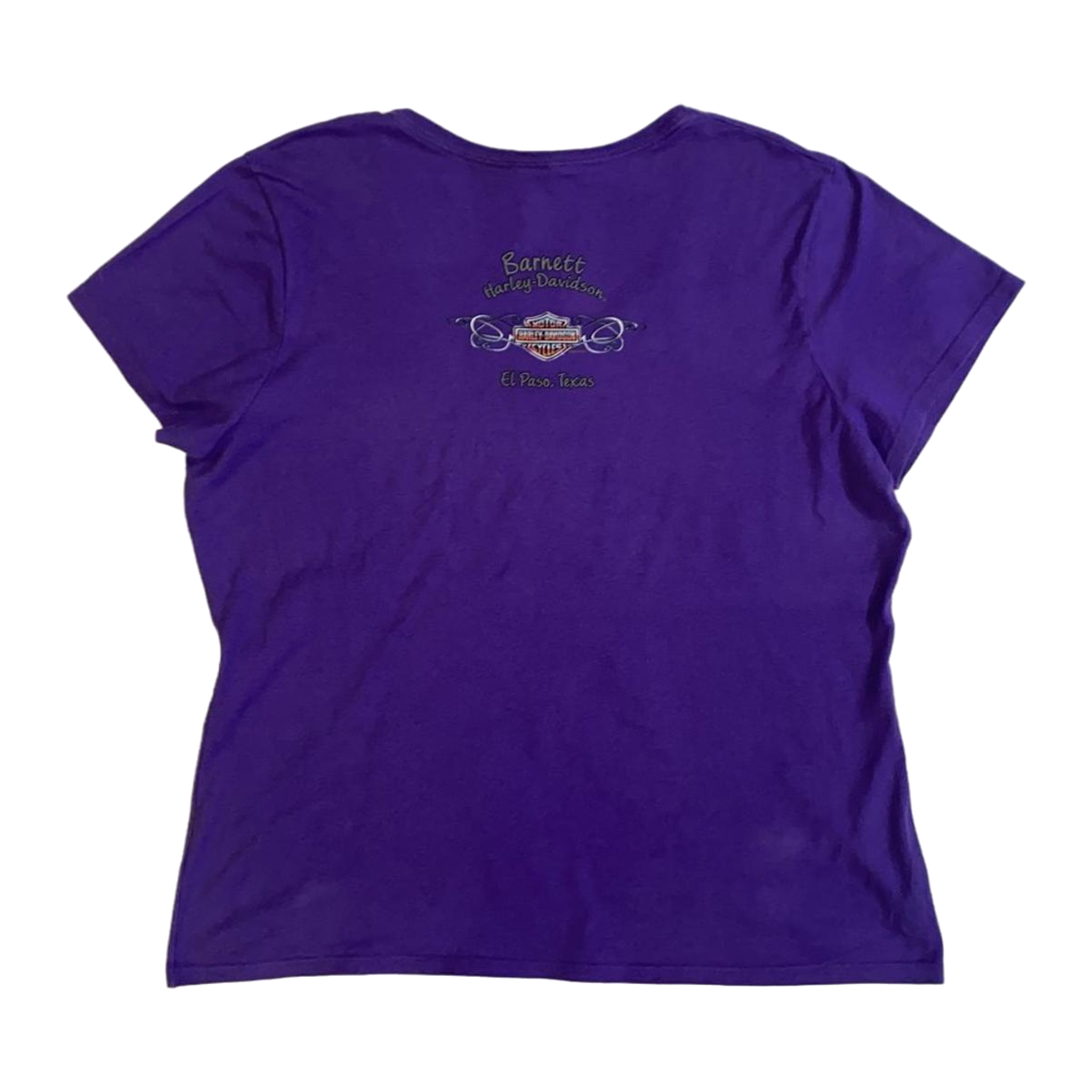 1658 Harley Davidson Women's Y2K Short Sleeve V Neck T Shirt Purple XL