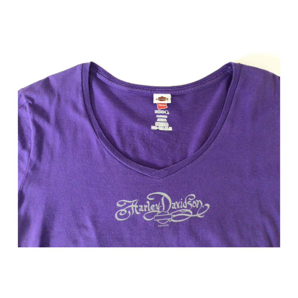 1658 Harley Davidson Women's Y2K Short Sleeve V Neck T Shirt Purple XL
