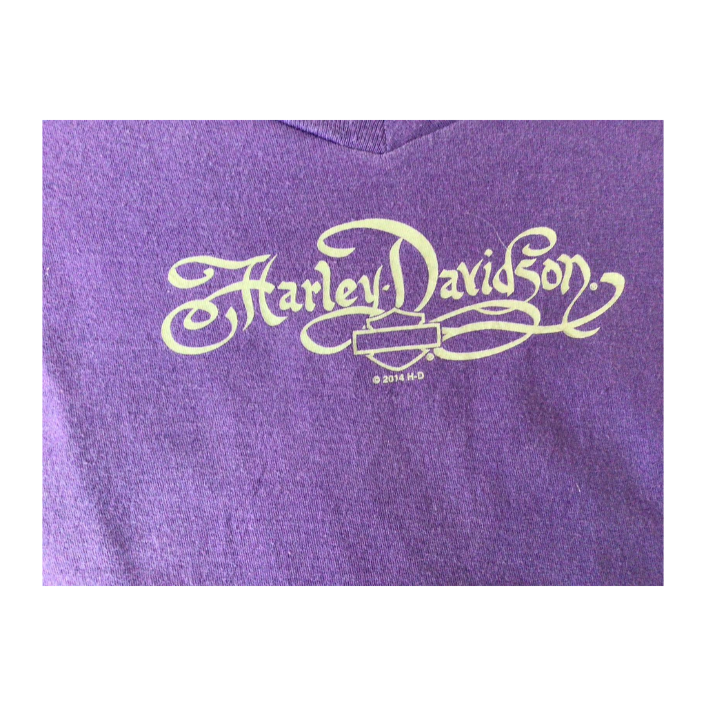 1658 Harley Davidson Women's Y2K Short Sleeve V Neck T Shirt Purple XL