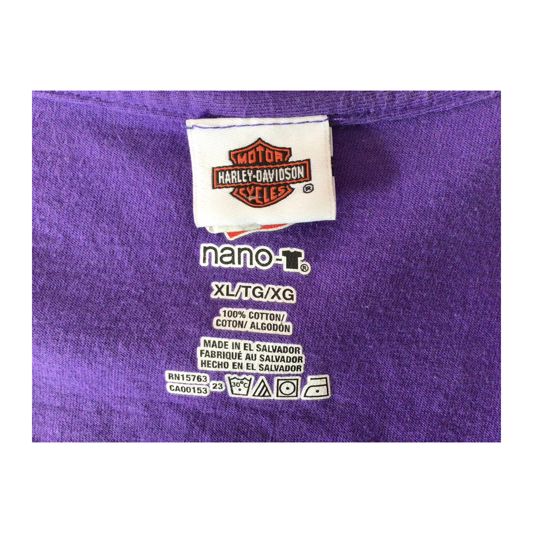 1658 Harley Davidson Women's Y2K Short Sleeve V Neck T Shirt Purple XL